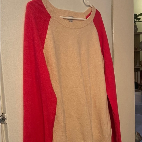 Halogen Womens XL Bright Pink Tan/Baby Pink 100% Cashmere Long Sleeve Sweater - Picture 4 of 9